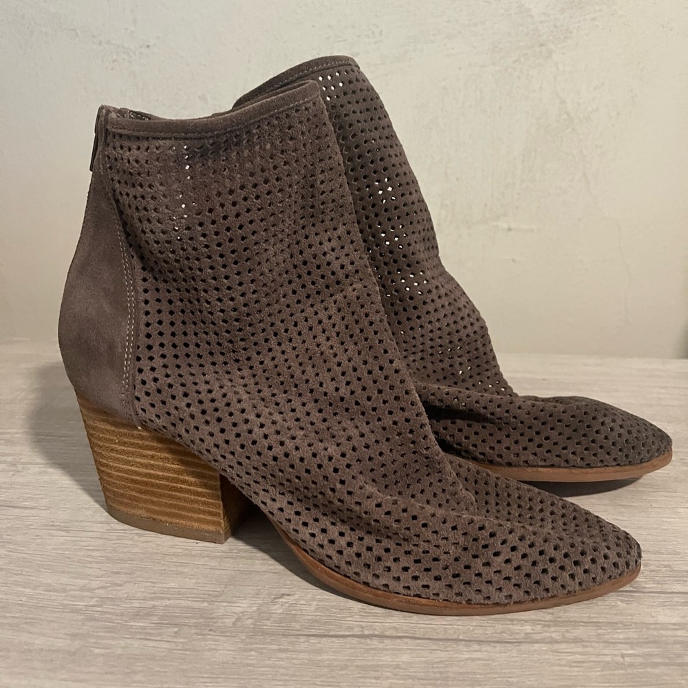 Jeffrey Campbell Jenelle Ankle Boot Taupe Perforated Suede - Size 7
